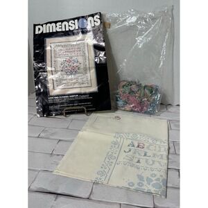 Vintage 1986 Dimensions Stamped Cross Stitch Kit Love and Flowers Sampler 3064